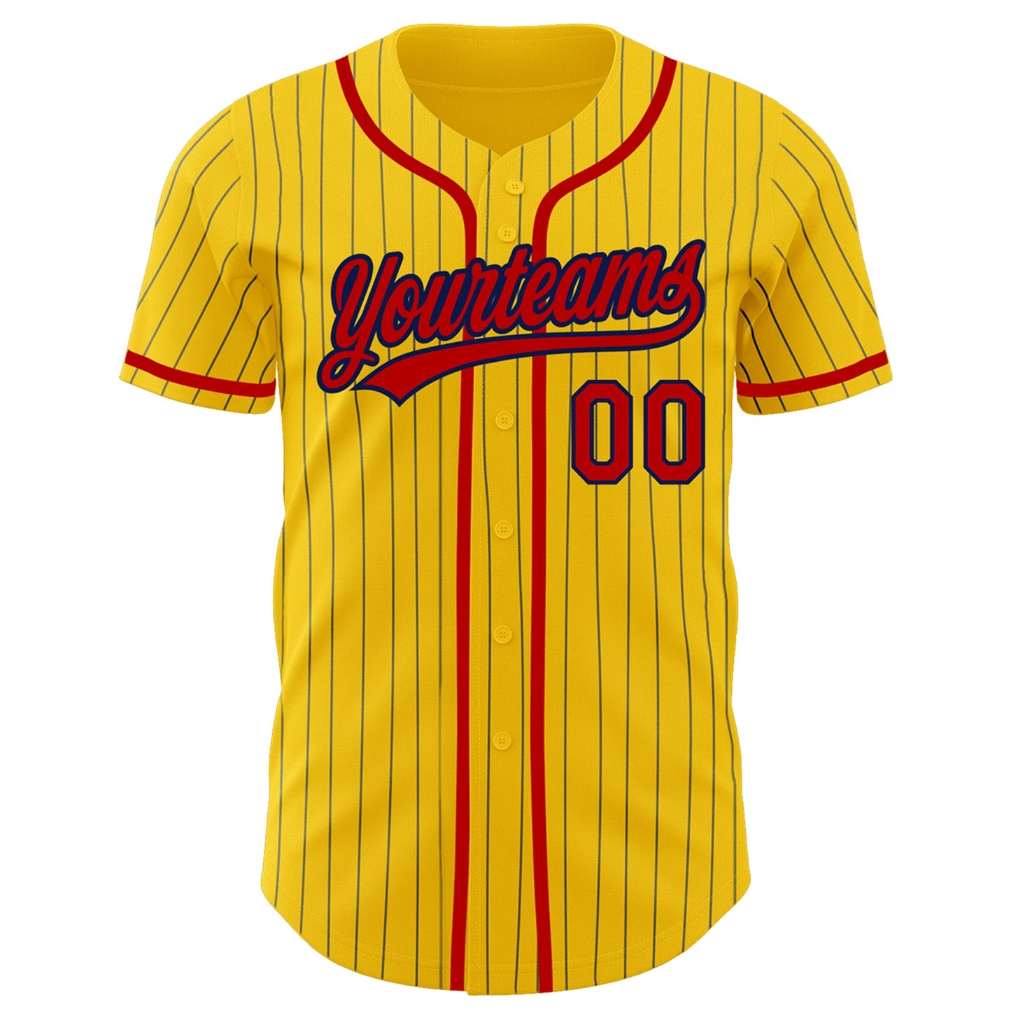Custom Yellow Navy Pinstripe Red Authentic Baseball Jersey view 2