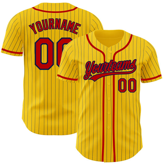 Custom Yellow Navy Pinstripe Red Authentic Baseball Jersey - Main View