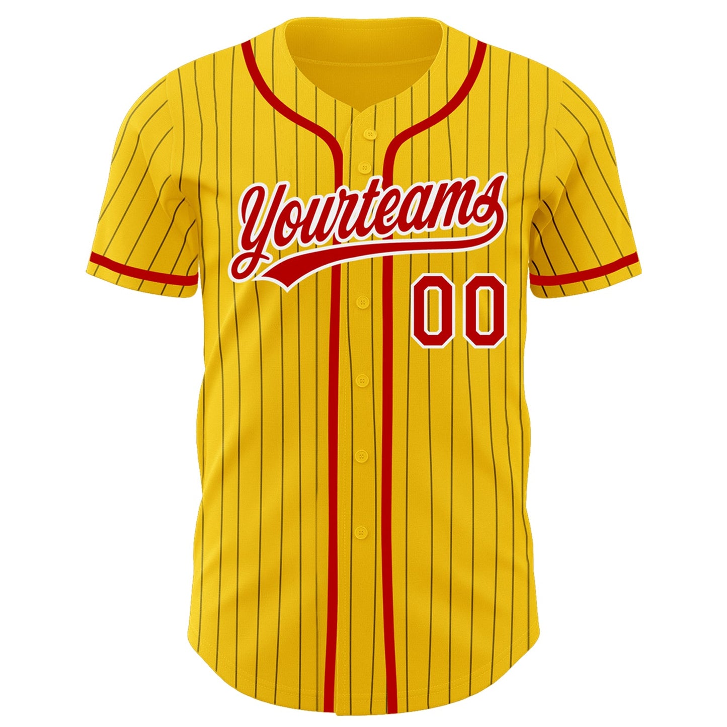 Custom Yellow Black Pinstripe Red-White Authentic Baseball Jersey view 2