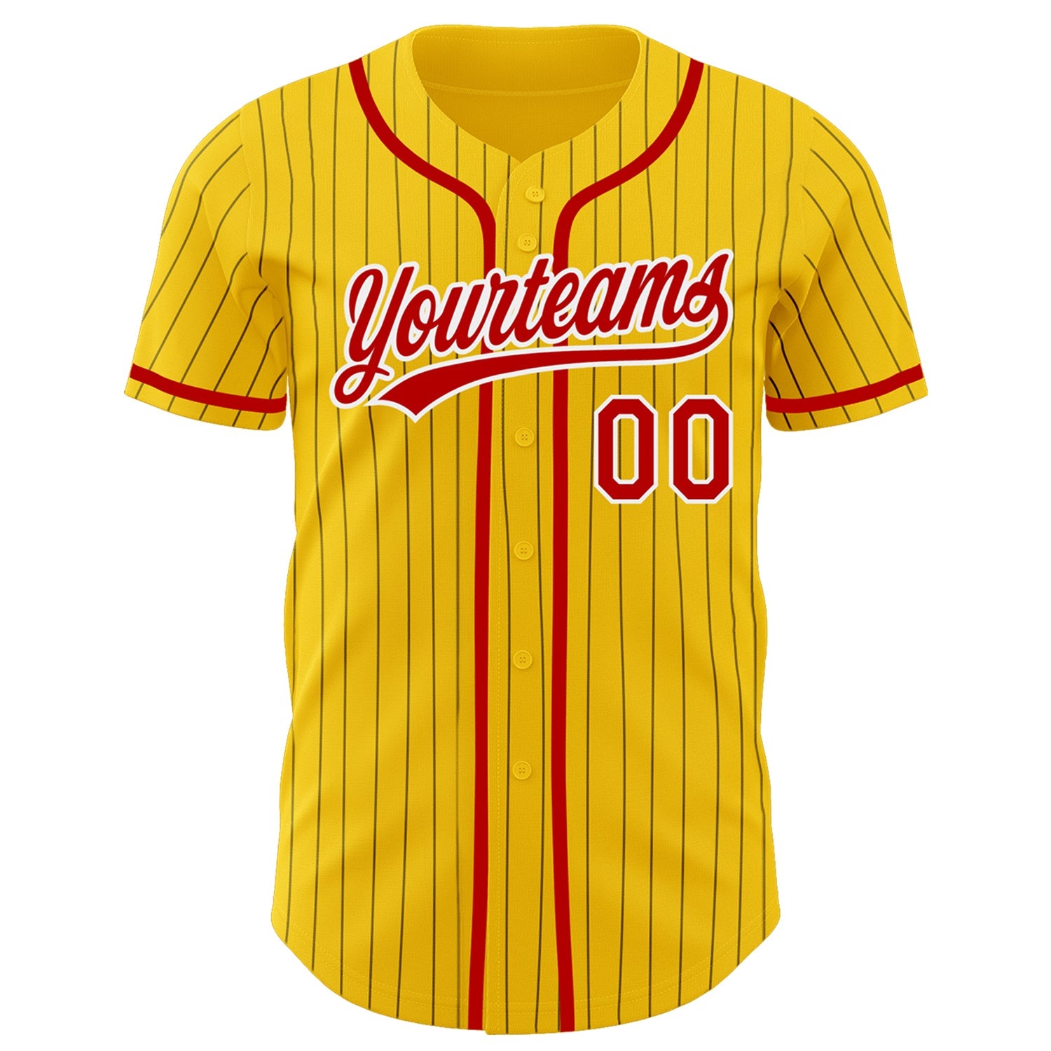 Custom Yellow Black Pinstripe Red-White Authentic Baseball Jersey view 2