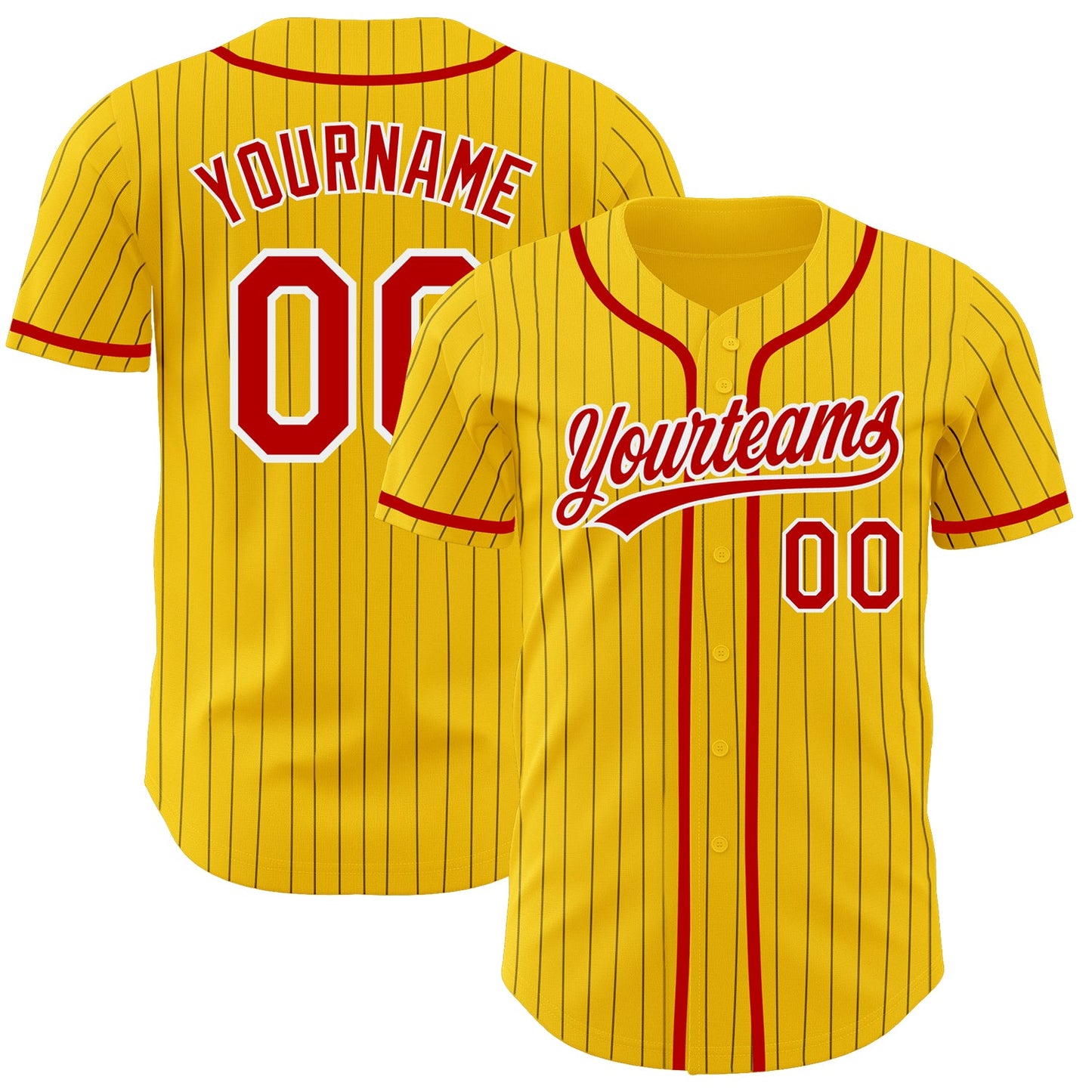 Custom Yellow Black Pinstripe Red-White Authentic Baseball Jersey - Main View