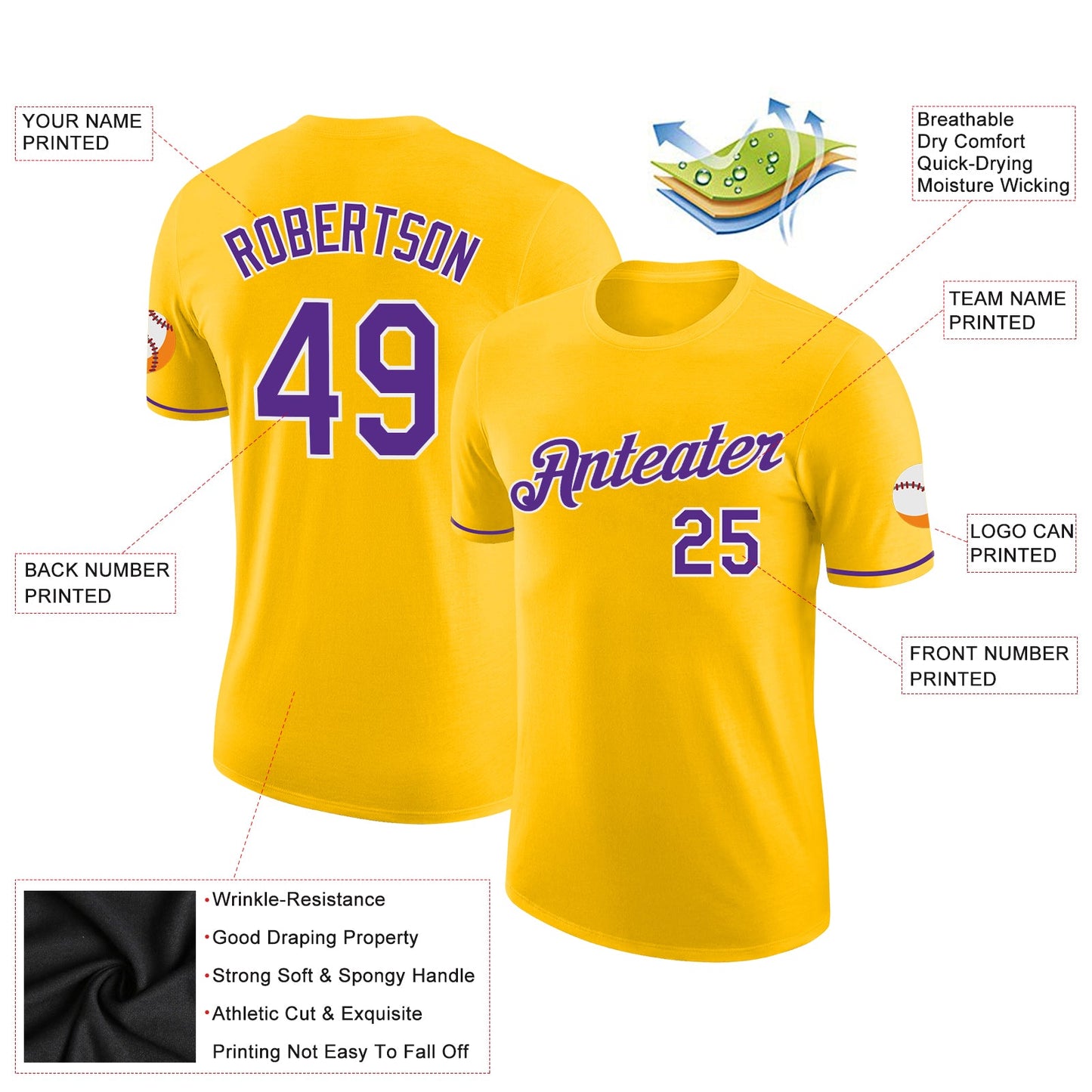 Custom Yellow Purple-White Performance T-Shirt view 2