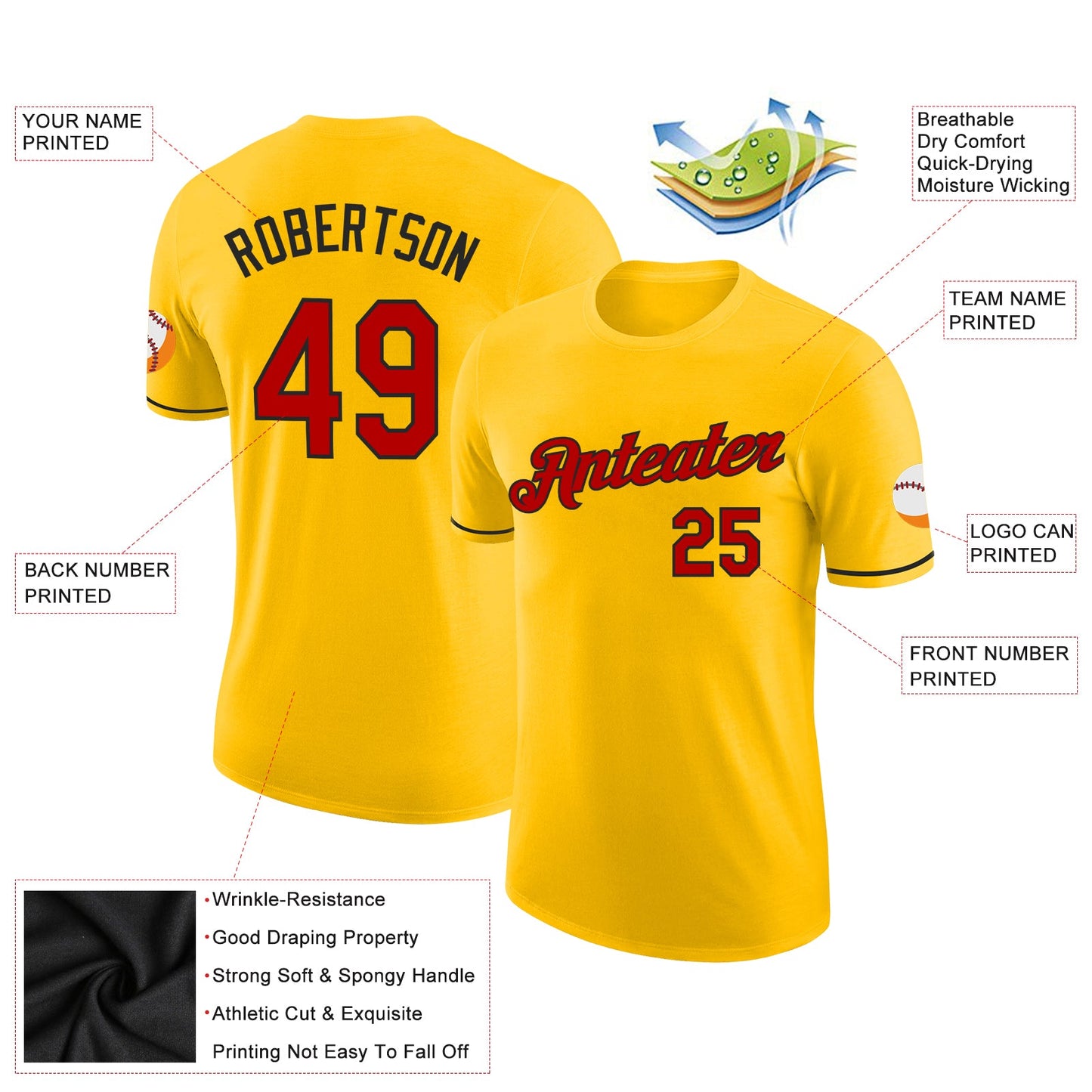 Custom Yellow Red-Black Performance T-Shirt view 2