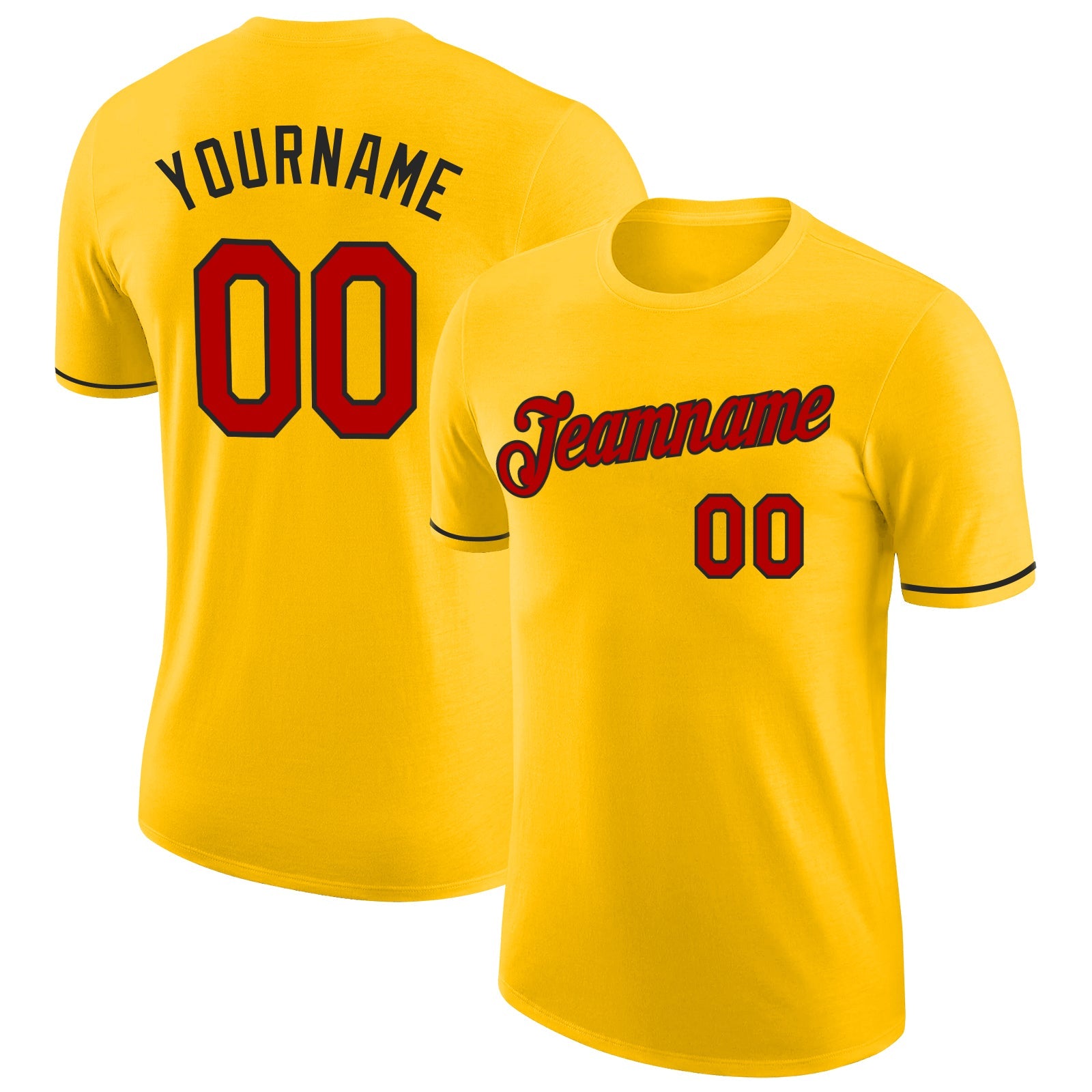 Custom Yellow Red-Black Performance T-Shirt - Main View