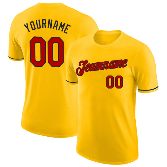 Custom Yellow Red-Black Performance T-Shirt - Main View