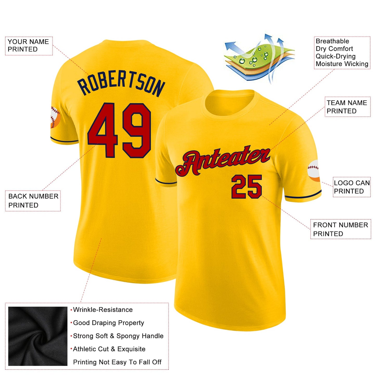 Custom Yellow Red-Navy Performance T-Shirt view 2