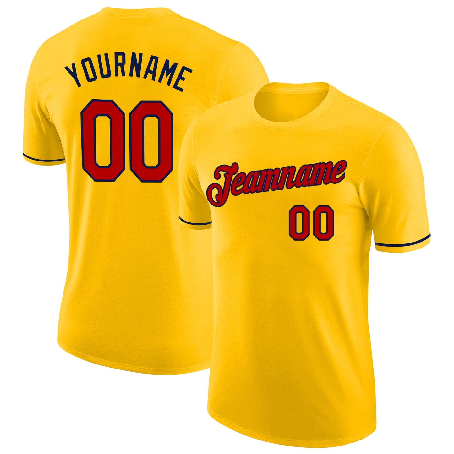 Custom Yellow Red-Navy Performance T-Shirt - Main View