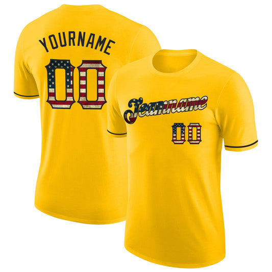 Custom Yellow Vintage USA Flag-Black Performance T-Shirt - Main View