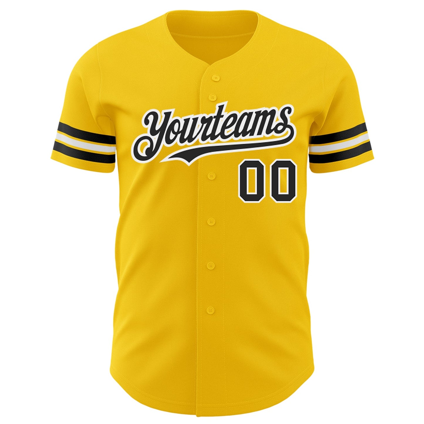 Custom Yellow Black-White Authentic Baseball Jersey view 2
