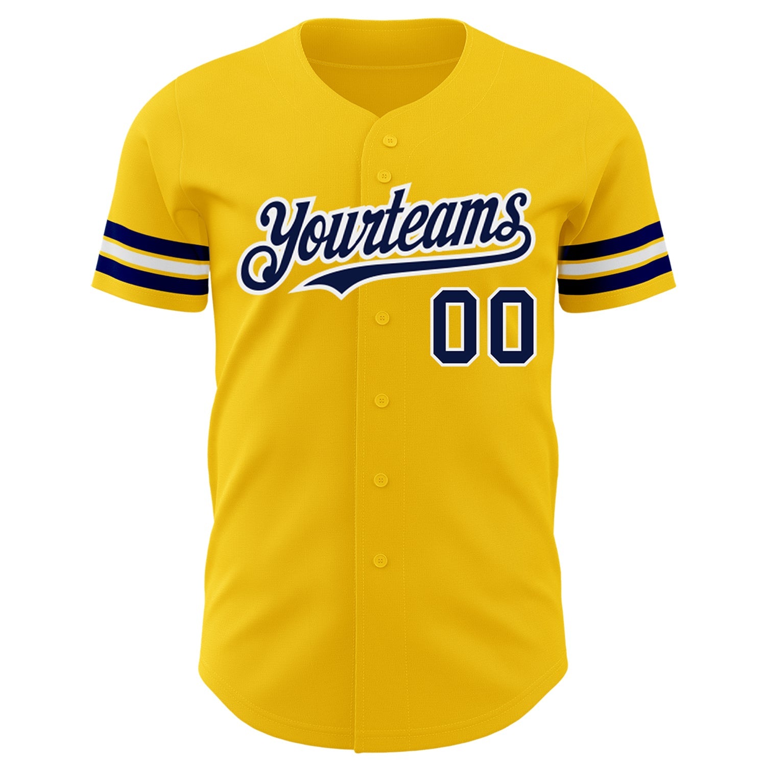Custom Yellow Navy-White Authentic Baseball Jersey view 2
