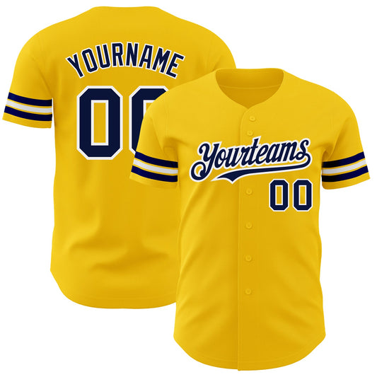 Custom Yellow Navy-White Authentic Baseball Jersey - Main View