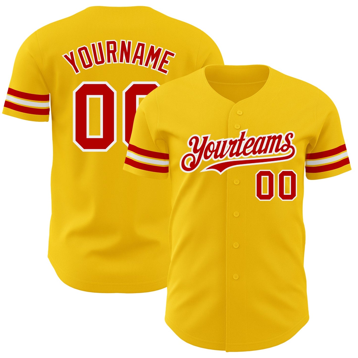Custom Yellow Red-White Authentic Baseball Jersey - Main View