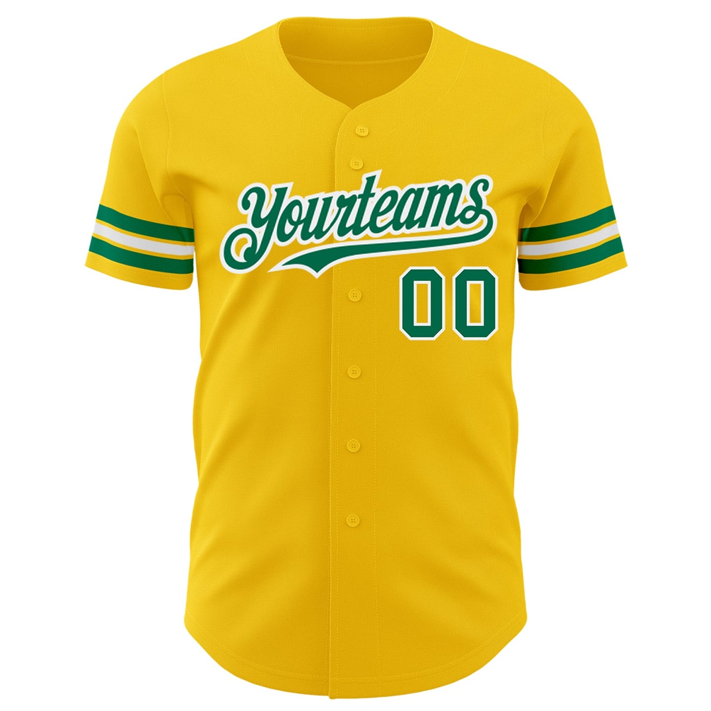 Custom Yellow Kelly Green-White Authentic Baseball Jersey view 2