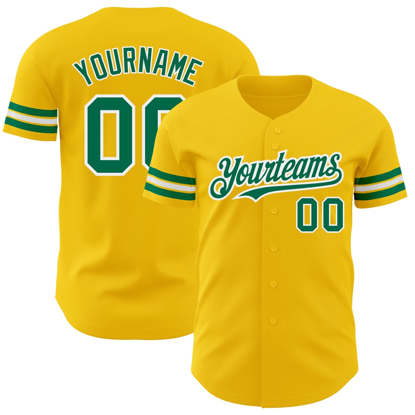Custom Yellow Kelly Green-White Authentic Baseball Jersey - Main View