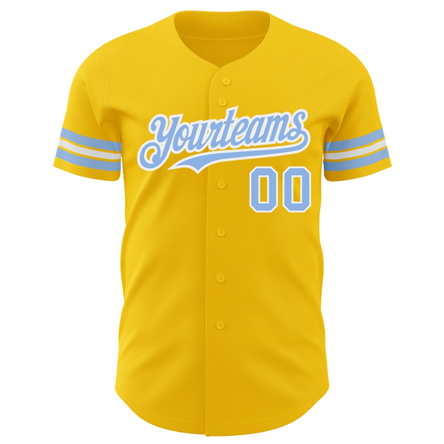 Custom Yellow Light Blue-White Authentic Baseball Jersey view 2