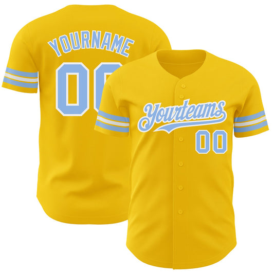 Custom Yellow Light Blue-White Authentic Baseball Jersey - Main View