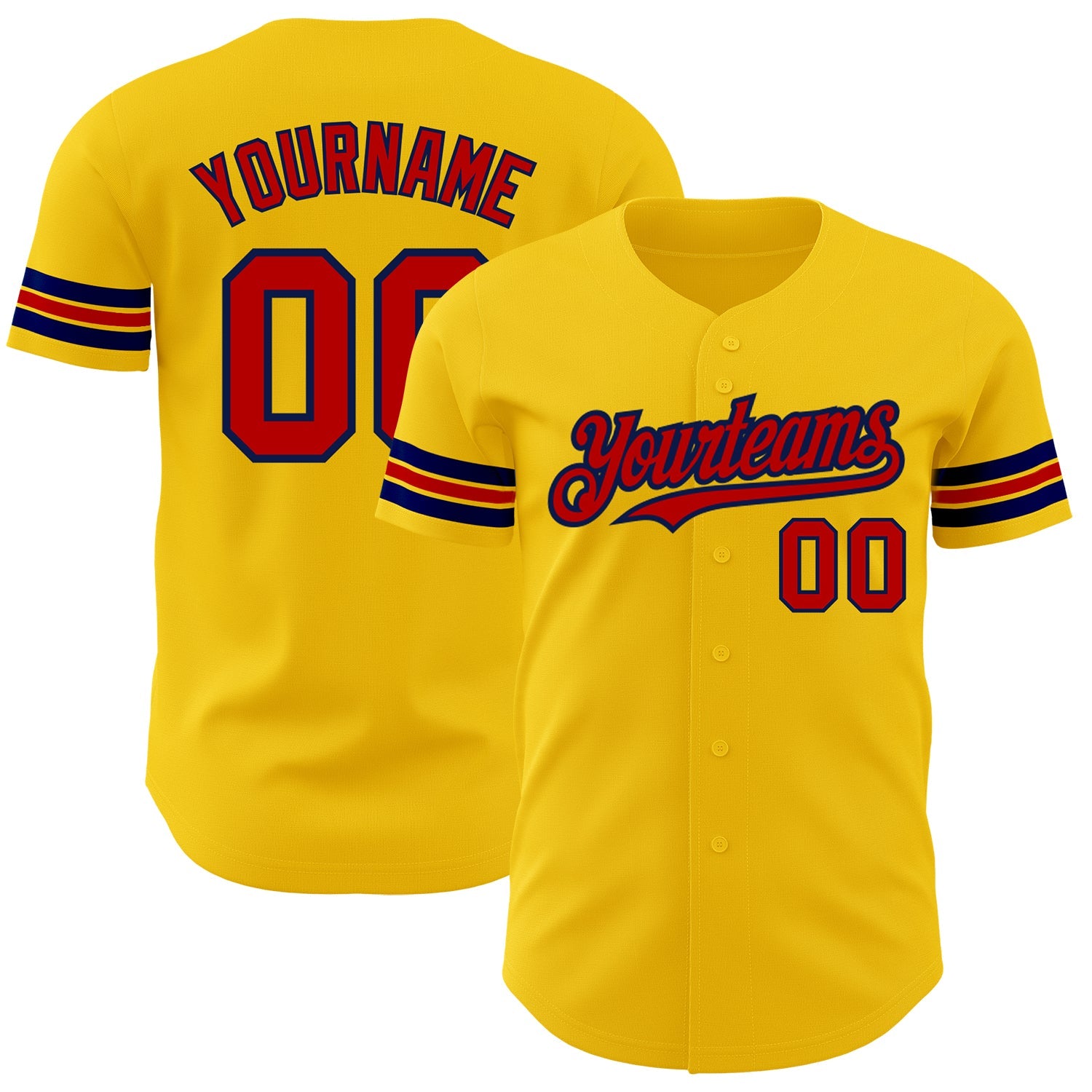 Custom Yellow Red-Navy Authentic Baseball Jersey - Main View