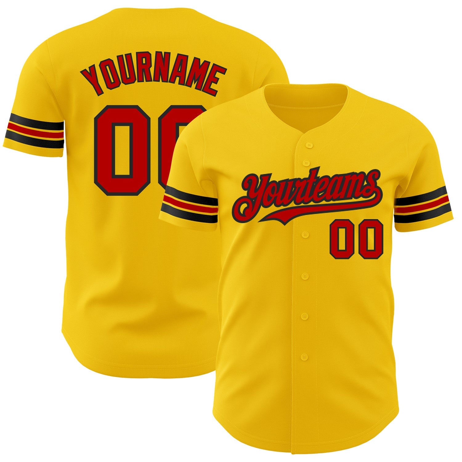 Custom Yellow Red-Black Authentic Baseball Jersey - Main View