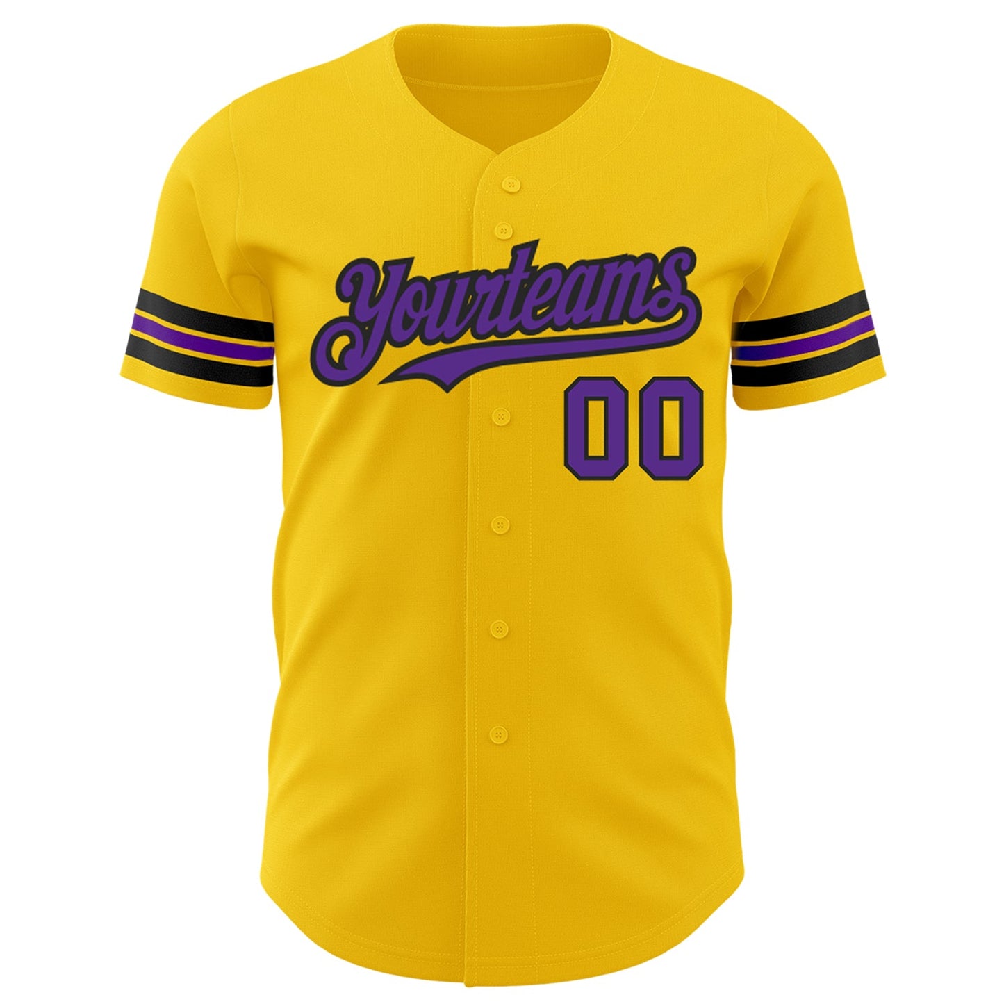 Custom Yellow Purple-Black Authentic Baseball Jersey view 2