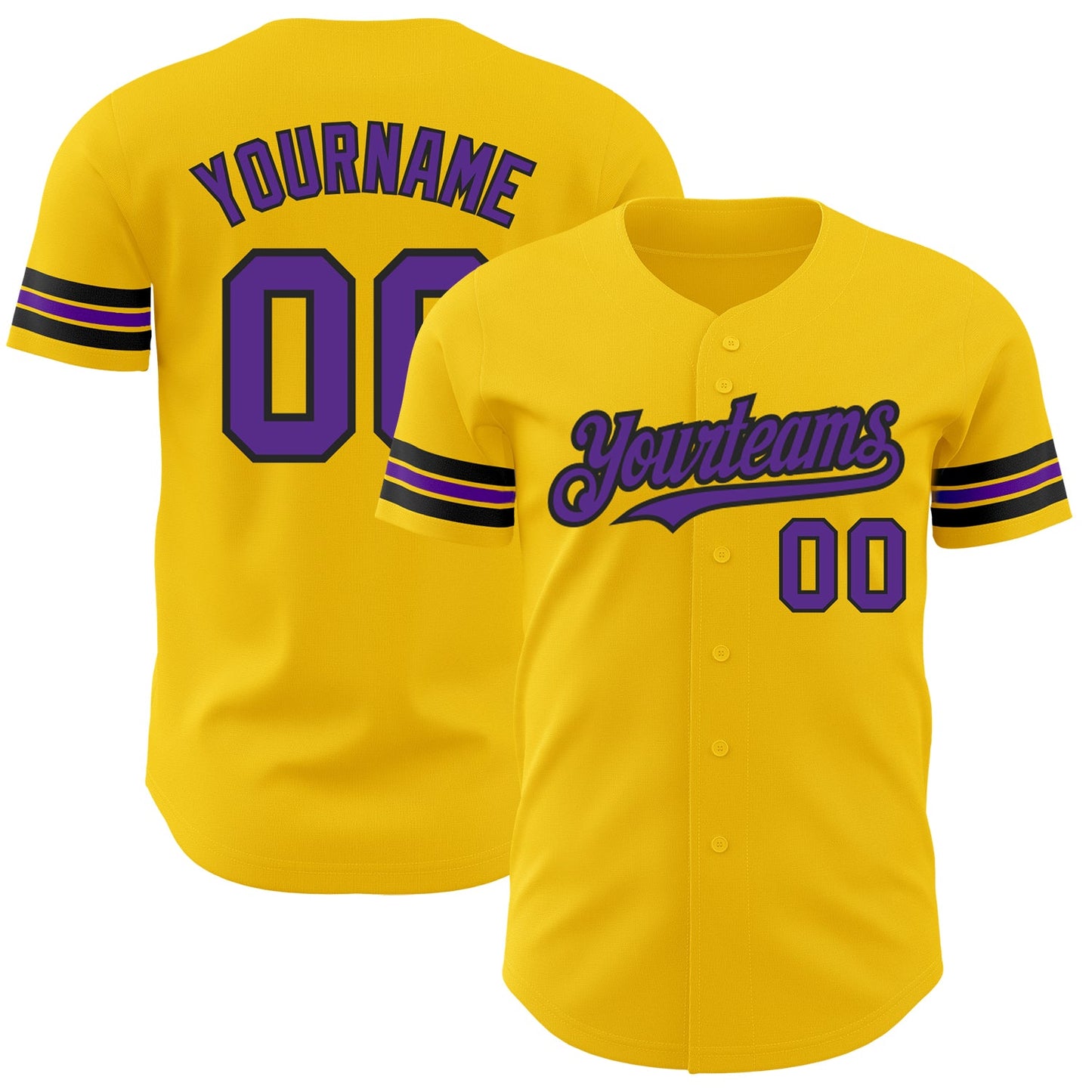 Custom Yellow Purple-Black Authentic Baseball Jersey - Main View
