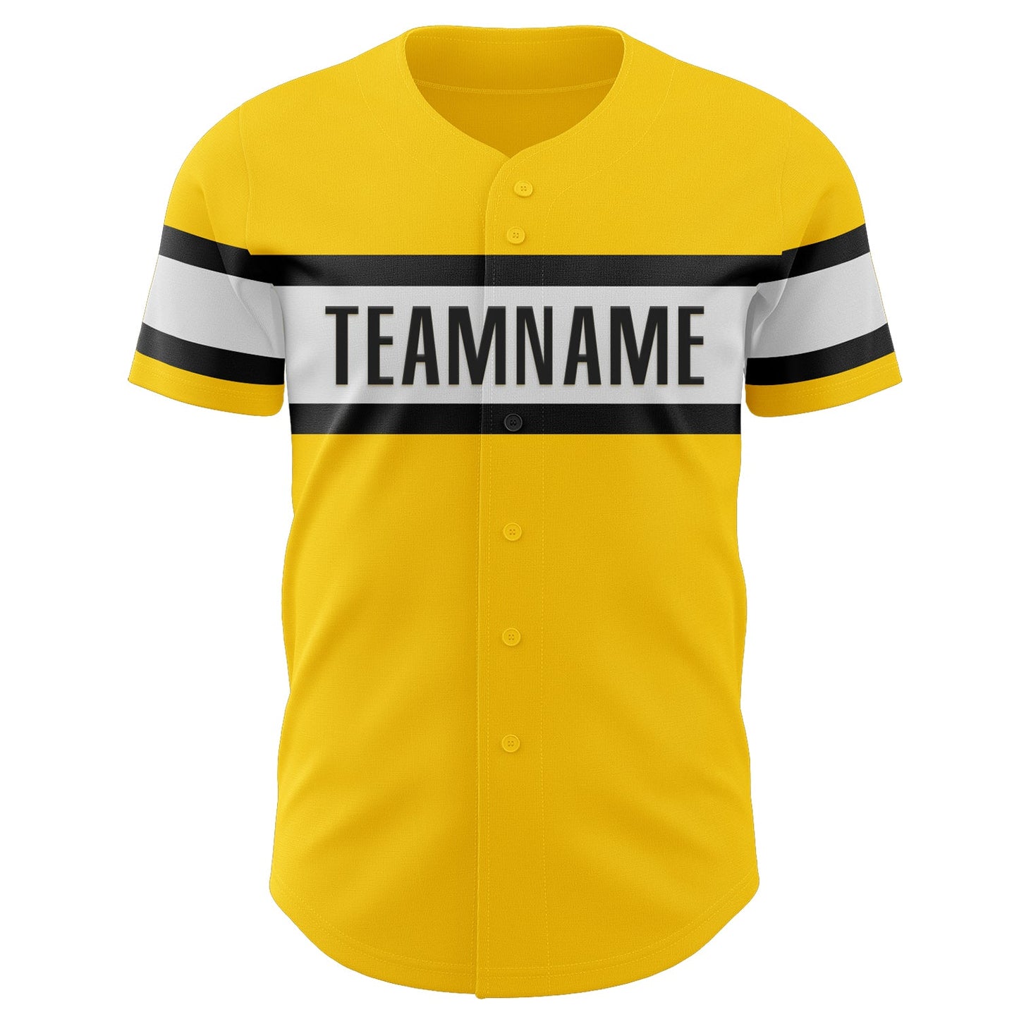 Custom Yellow Black-White Authentic Baseball Jersey view 2