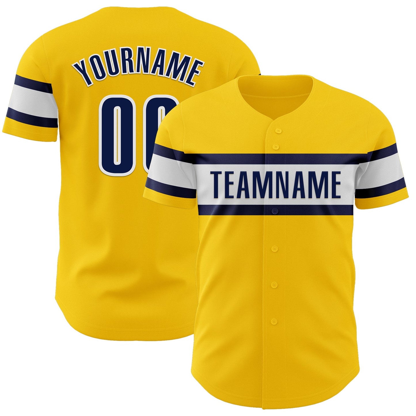 Custom Yellow Navy-White Authentic Baseball Jersey - Main View