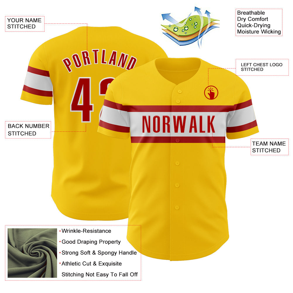 Custom Yellow Red-White Authentic Baseball Jersey view 3
