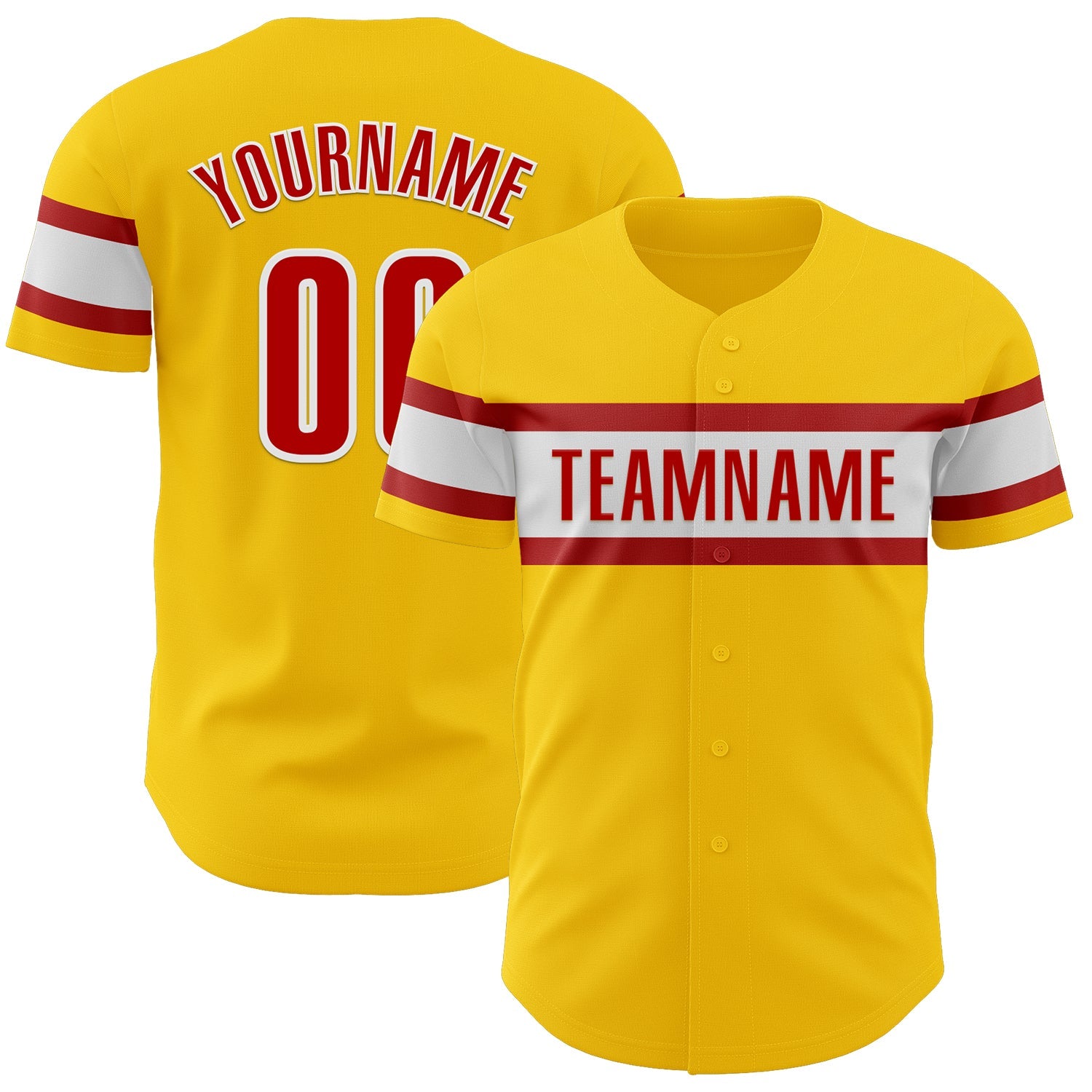 Custom Yellow Red-White Authentic Baseball Jersey - Main View