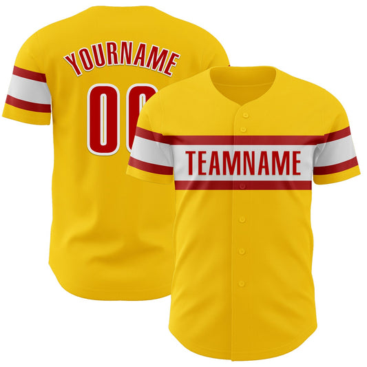 Custom Yellow Red-White Authentic Baseball Jersey - Main View