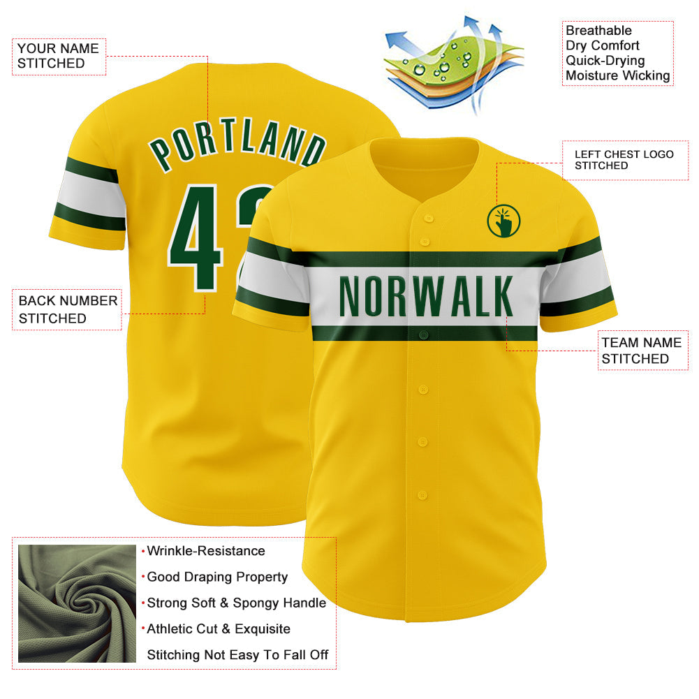 Custom Yellow Green-White Authentic Baseball Jersey view 3