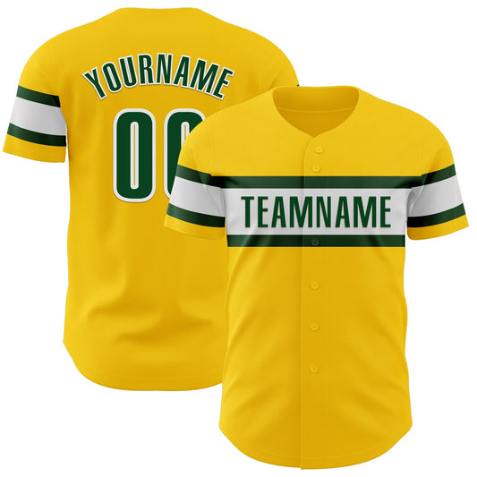 Custom Yellow Green-White Authentic Baseball Jersey - Main View