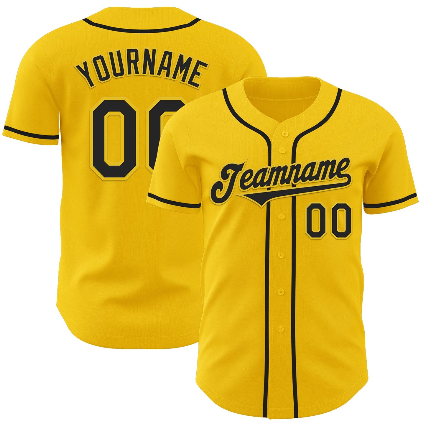 Custom Yellow Black Authentic Baseball Jersey - Main View