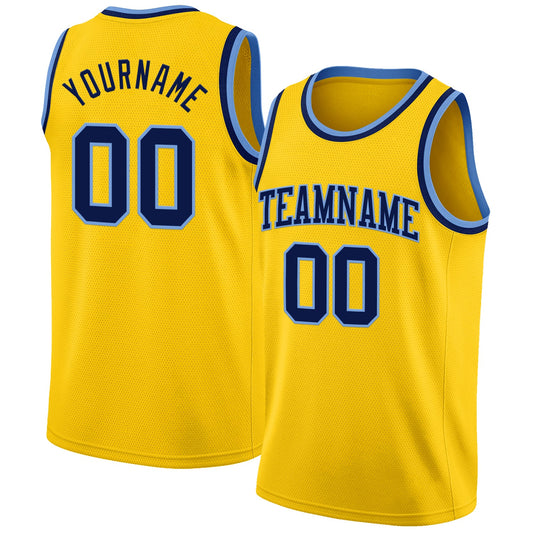 Custom Yellow Navy-Light Blue Authentic Basketball Jersey - Main View