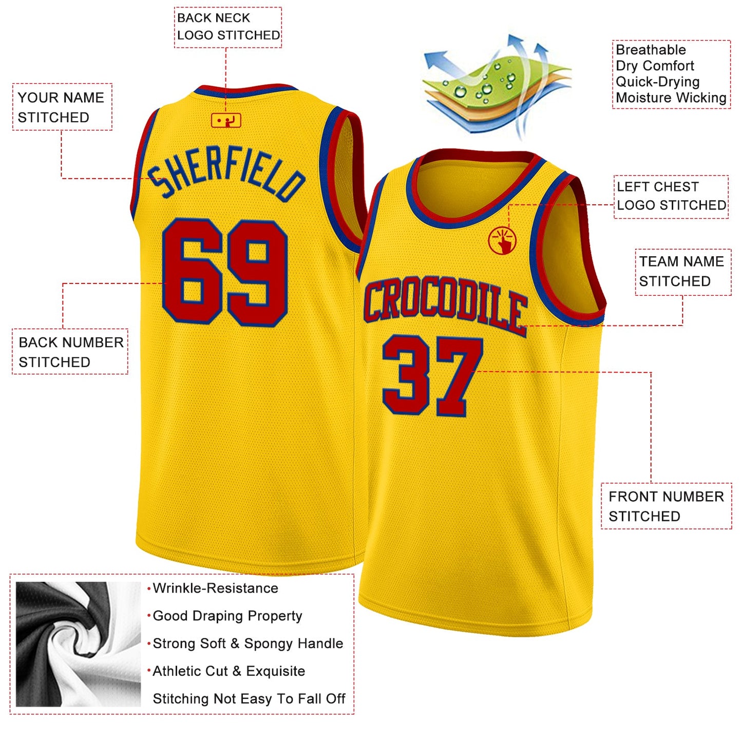 Custom Yellow Red-Royal Authentic Basketball Jersey view 2