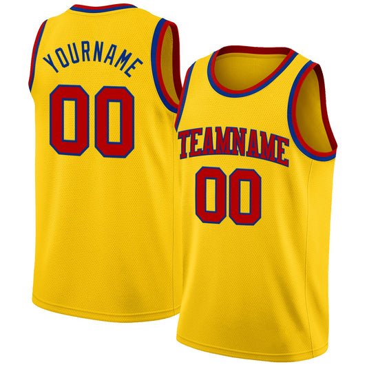 Custom Yellow Red-Royal Authentic Basketball Jersey - Main View