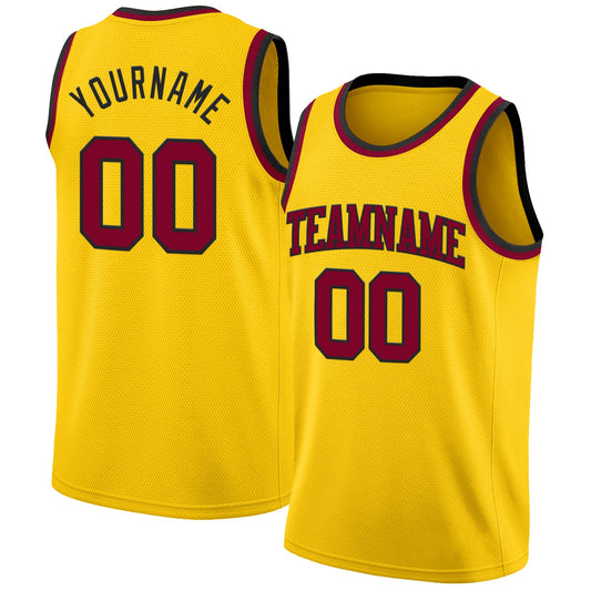 Custom Yellow Maroon-Black Authentic Basketball Jersey - Main View