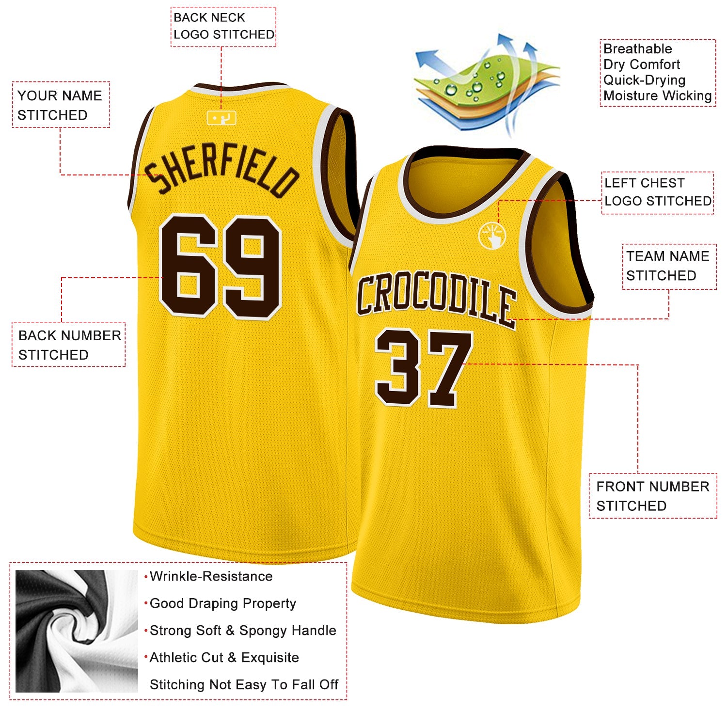 Custom Yellow Brown-White Authentic Basketball Jersey view 2