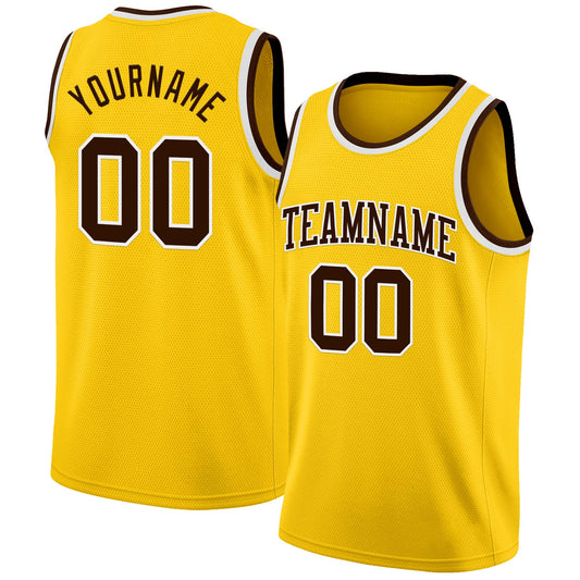 Custom Yellow Brown-White Authentic Basketball Jersey - Main View