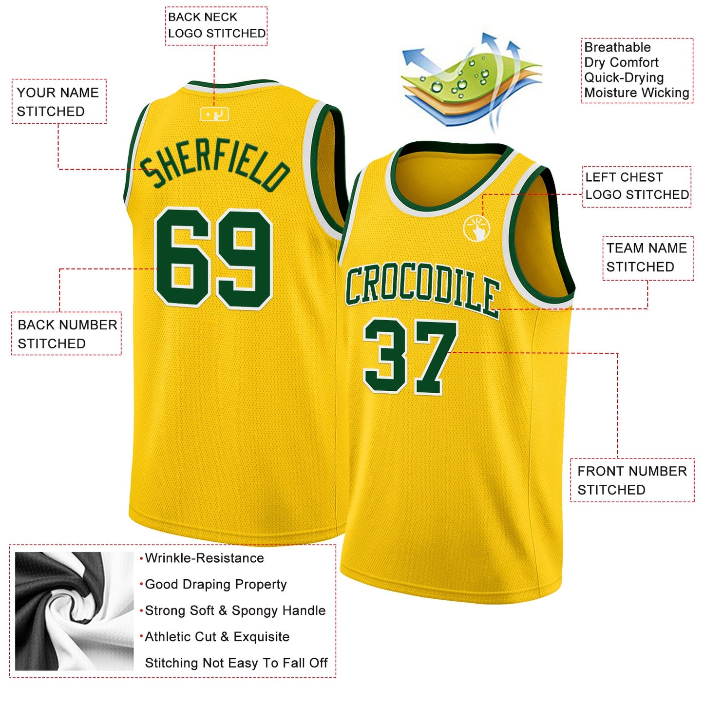 Custom Yellow Green-White Authentic Basketball Jersey view 2