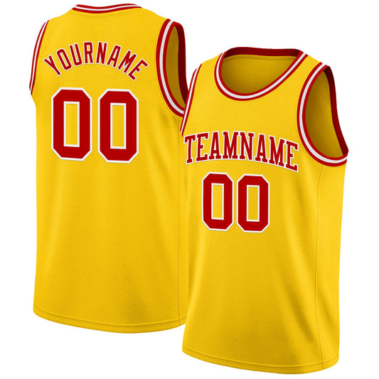 Custom Yellow Red-White Authentic Basketball Jersey - Main View