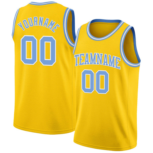 Custom Yellow Light Blue-White Authentic Basketball Jersey - Main View
