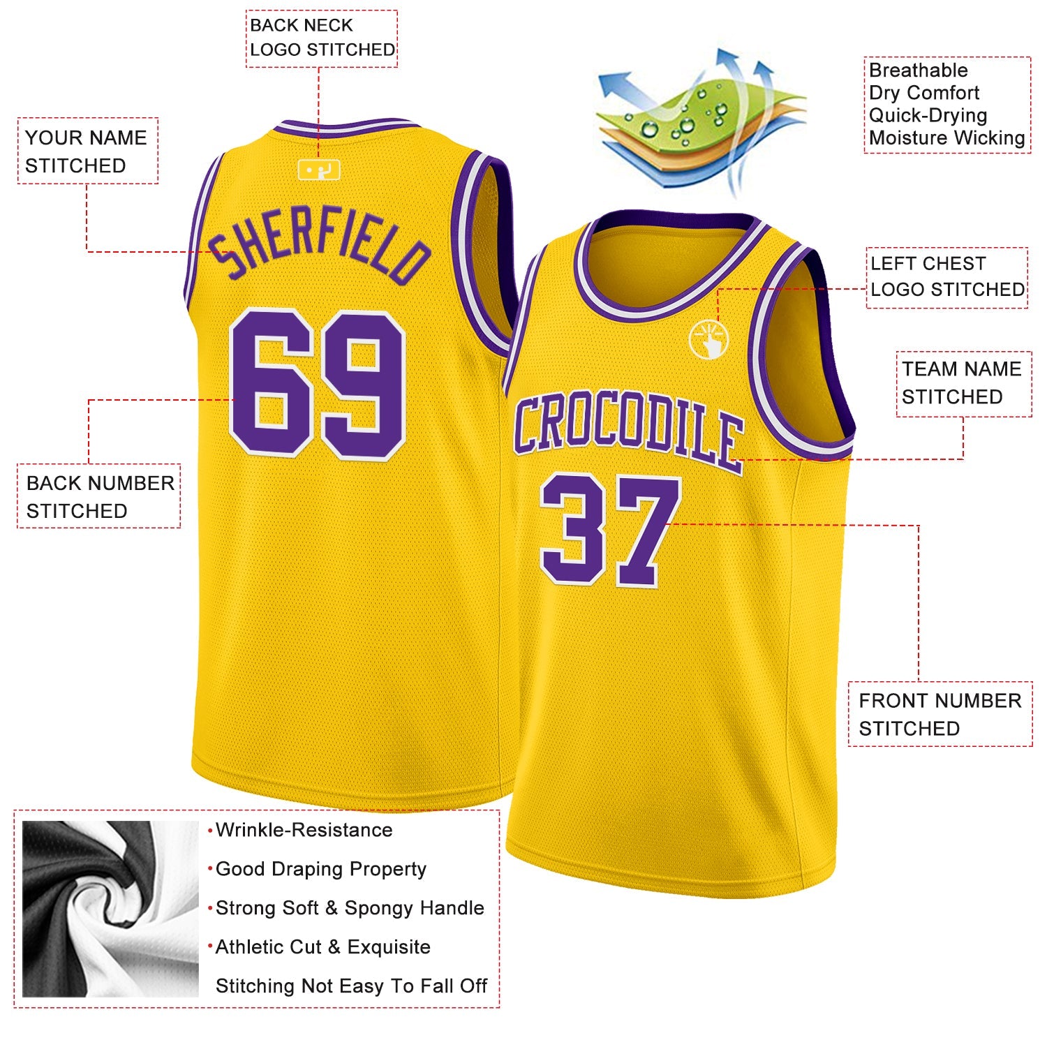 Custom Yellow Purple-White Authentic Basketball Jersey view 2