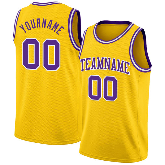 Custom Yellow Purple-White Authentic Basketball Jersey - Main View