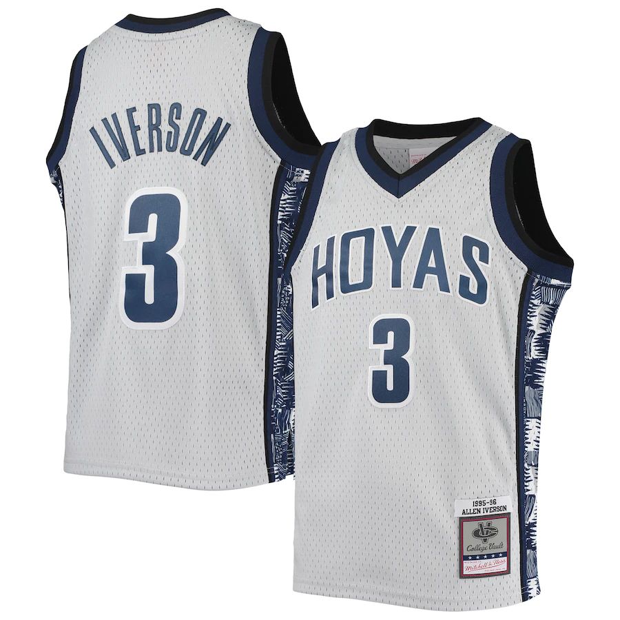 G.Hoyas #3 Allen Iverson Mitchell & Ness 1995-96 Replica Swingman Jersey  Gray Stitched American College Jerseys - Main View