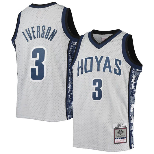 G.Hoyas #3 Allen Iverson Mitchell & Ness 1995-96 Replica Swingman Jersey  Gray Stitched American College Jerseys - Main View