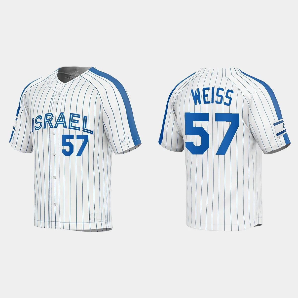 #57 ZACK WEISS ISRAEL BASEBALL 2023 WORLD BASEBALL CLASSIC JERSEY ¨C WHITE Stitches Baseball Jerseys - Main View