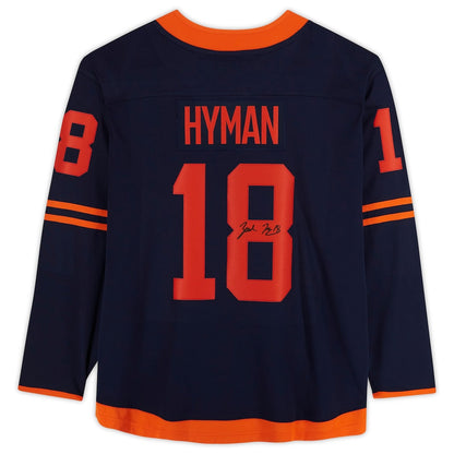 E.Oilers #18 Zach Hyman Fanatics Authentic Autographed Fanatics Alternate Breakaway Jersey Navy Stitched American Hockey Jerseys - Main View
