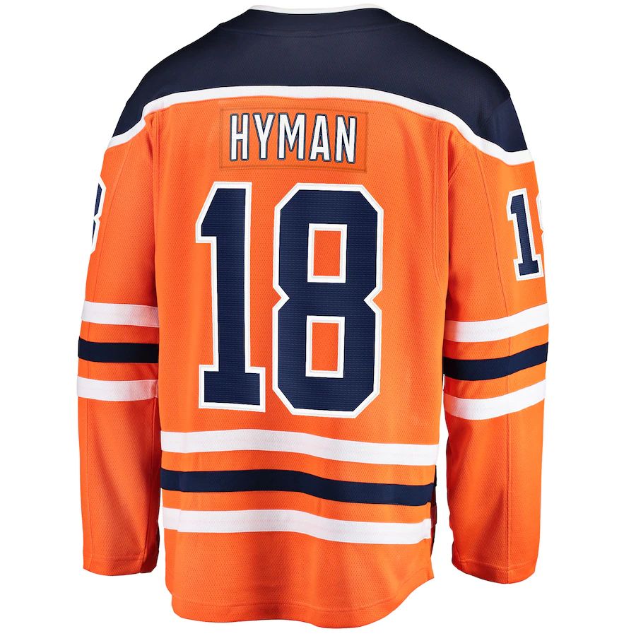 E.Oilers #18 Zach Hyman Fanatics Branded Breakaway Player Jersey Orange Stitched American Hockey Jerseys - Main View