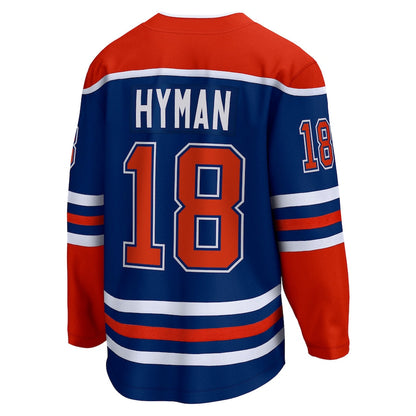 E.Oilers #18 Zach Hyman Fanatics Branded Home Breakaway Player Jersey  Royal Stitched American Hockey Jerseys - Main View