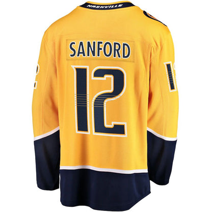 N.Predators #12 Zach Sanford Fanatics Branded Home Breakaway Player Jersey Gold Stitched American Hockey Jerseys - Main View